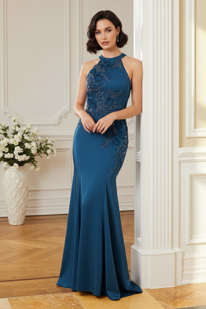 Embellished High Neck Mermaid Evening Gown