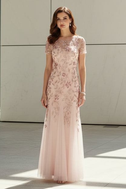 Embroidered Tulle Trumpet Evening Gown