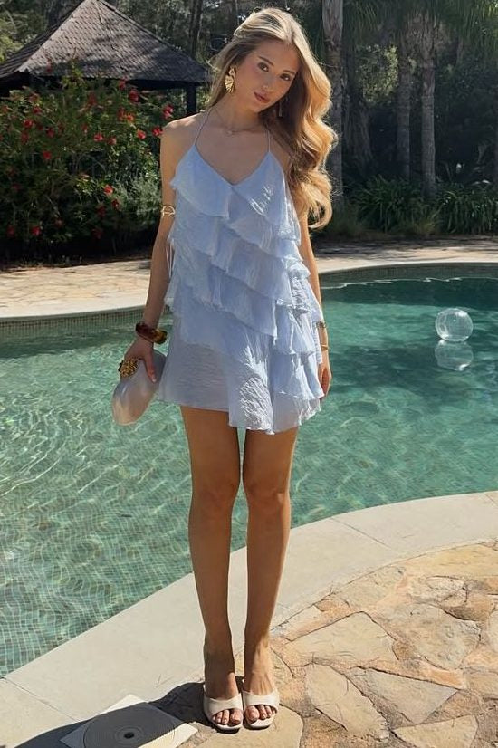 Tiered Ruffle Halter Mini Dress