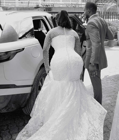 Illusion Long Sleeve Lace Mermaid Wedding Gown