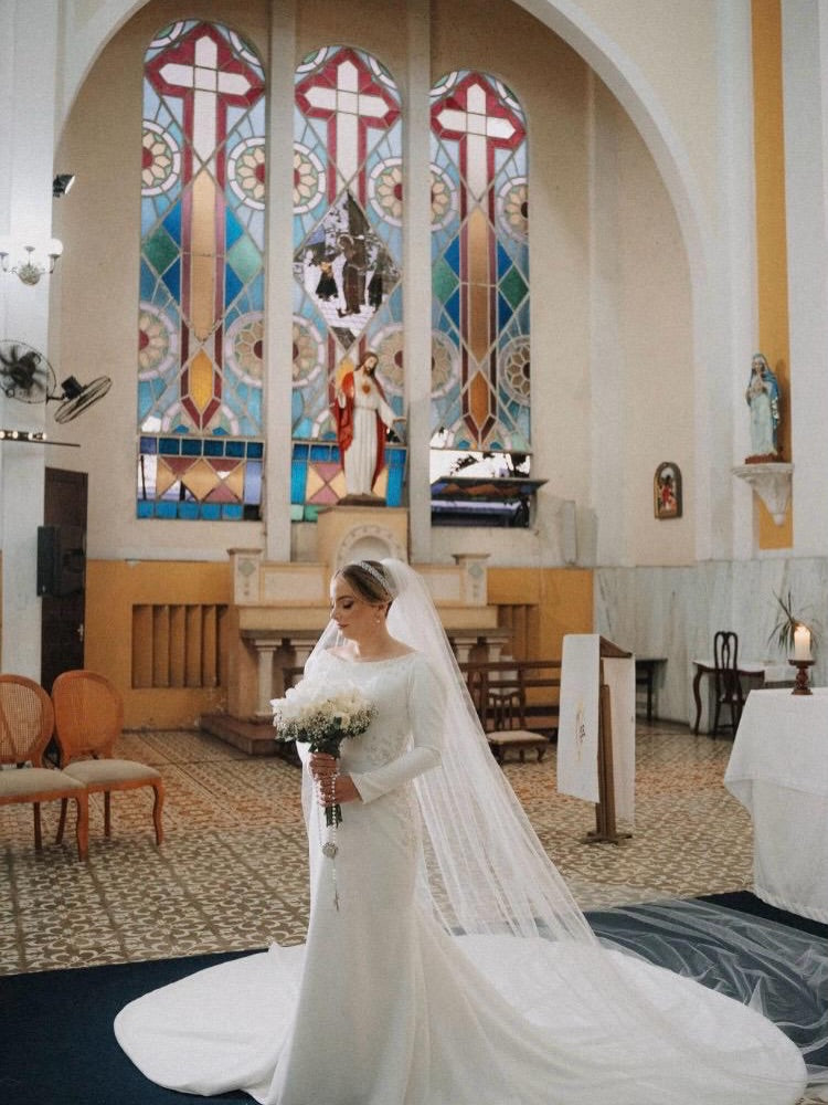 Long Sleeve Crepe Mermaid Wedding Dress with Train