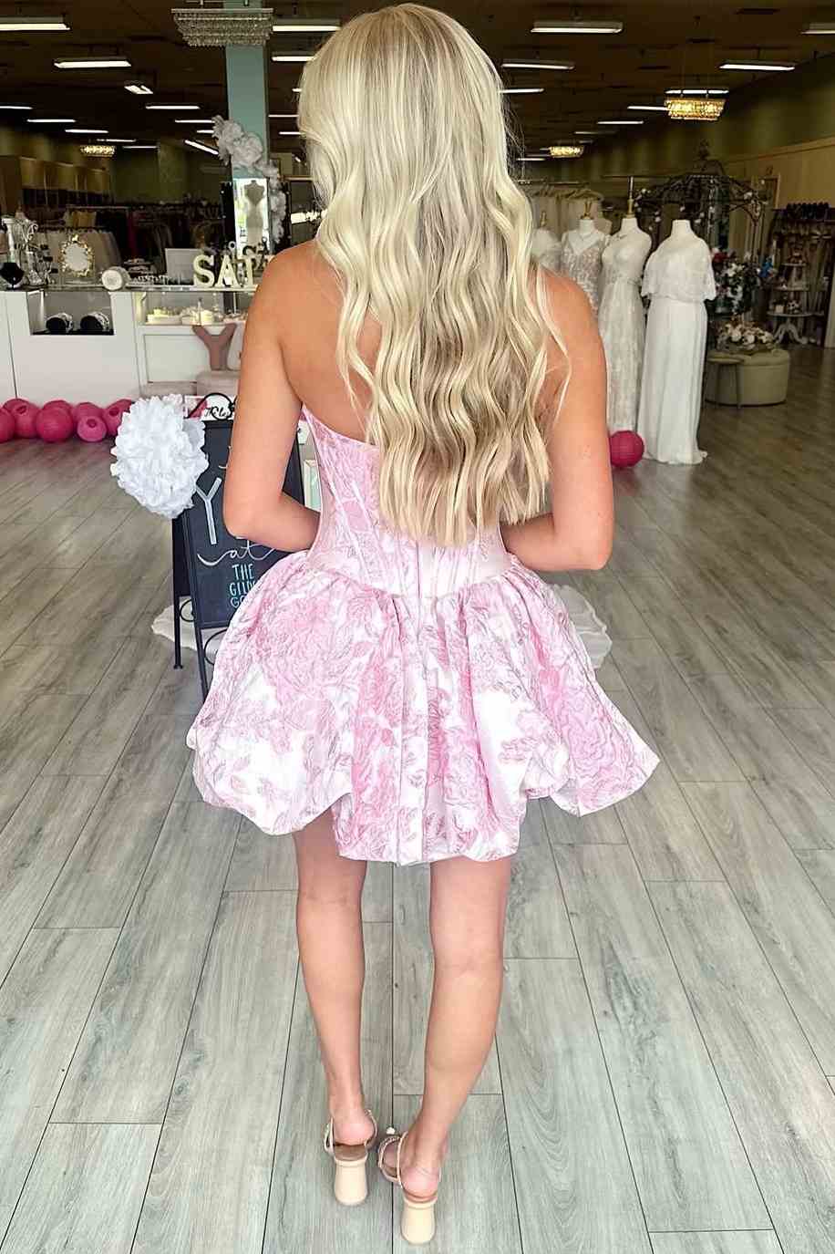 Strapless Floral Jacquard Corset Mini Dress