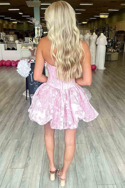 Strapless Floral Jacquard Corset Mini Dress