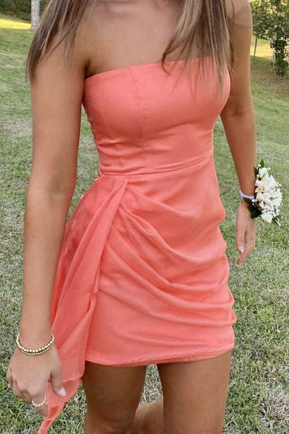 Strapless Asymmetrical Ruched Mini Dress
