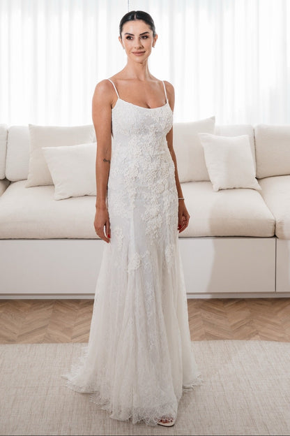 Lace Fit and Flare Wedding Dress with Low Back