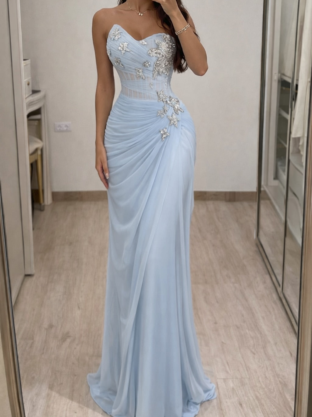 Strapless Sweetheart Ruched Corset Evening Gown