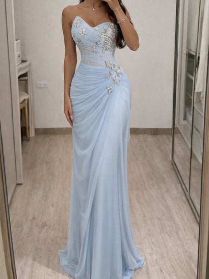 Strapless Sweetheart Ruched Corset Evening Gown