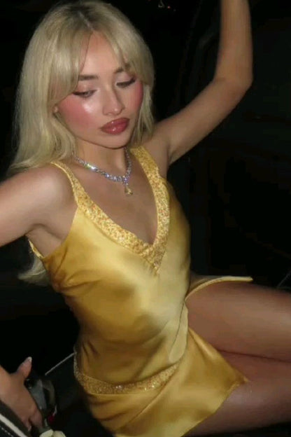 Satin Crisscross Open Back Mini Dress