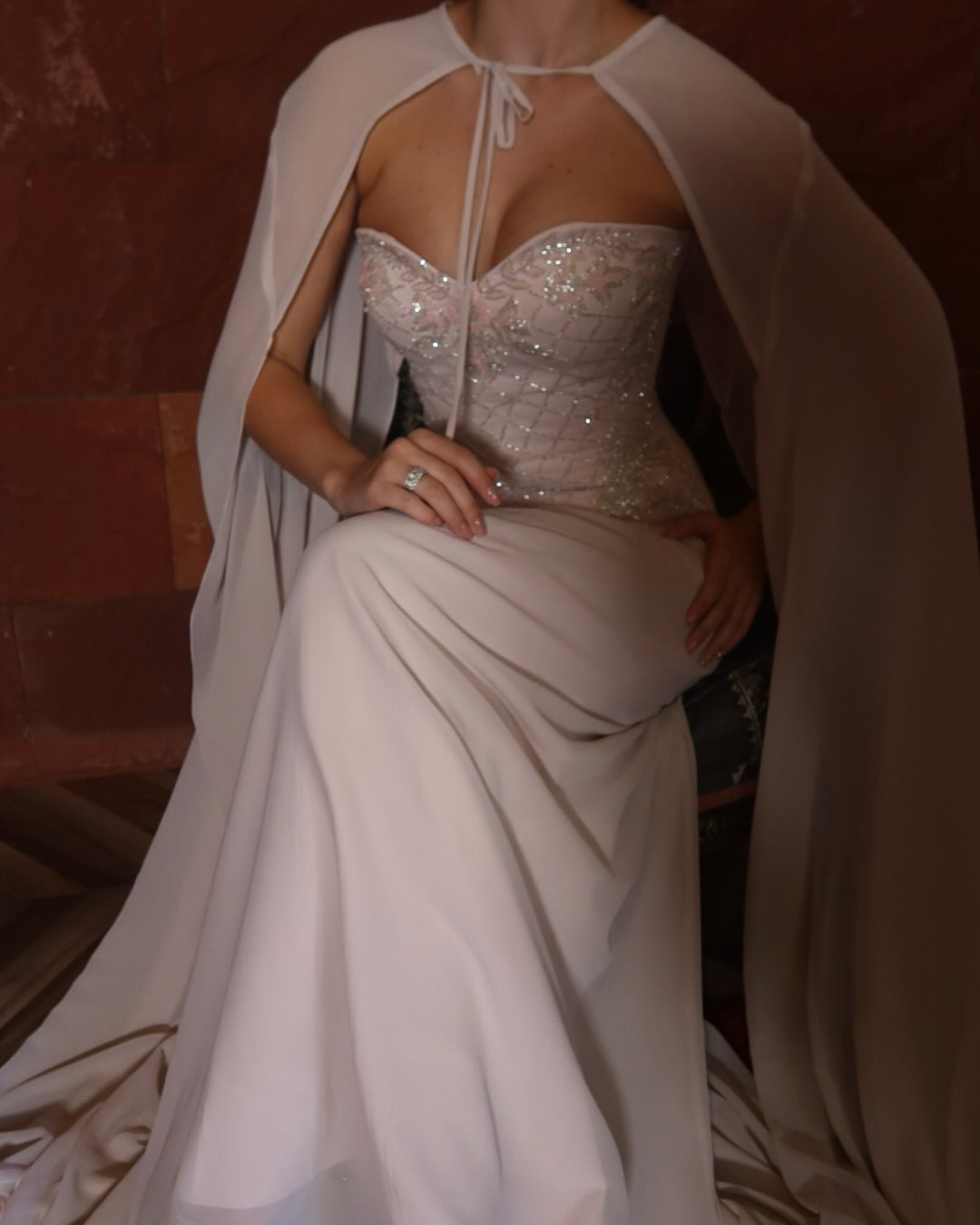 Beaded Corset Evening Gown with Matching Cape
