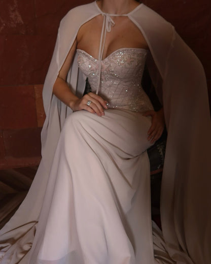 Beaded Corset Evening Gown with Matching Cape