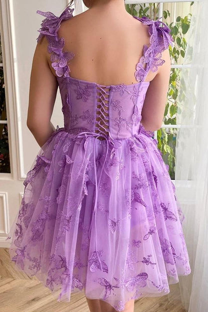 3D Butterfly Corset A-Line Homecoming Dress