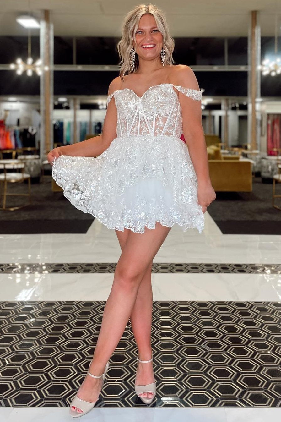 Off-the-Shoulder Tiered Corset Homecoming Dress