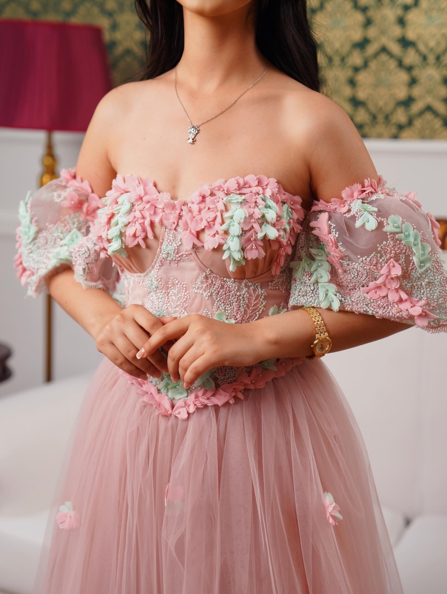 Romantic 3D Flower Tulle Corset Ball Gown