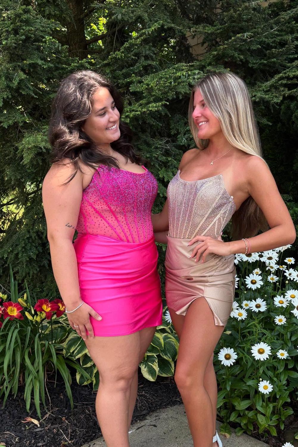 Strapless Beaded Corset Satin Bodycon Mini Dress