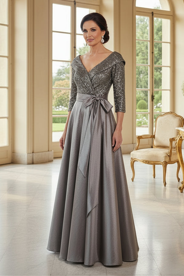 A-Line Portrait Collar Sequin Evening Gown