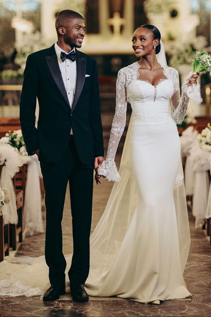 Mermaid Wedding Dress with Long Lace Bell Sleeves