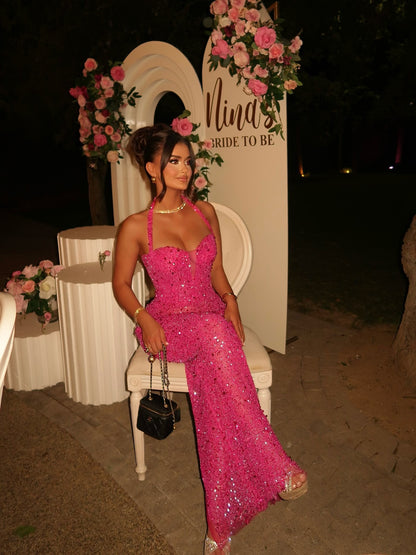 Halter Neck Sequin Floor-Length Dress