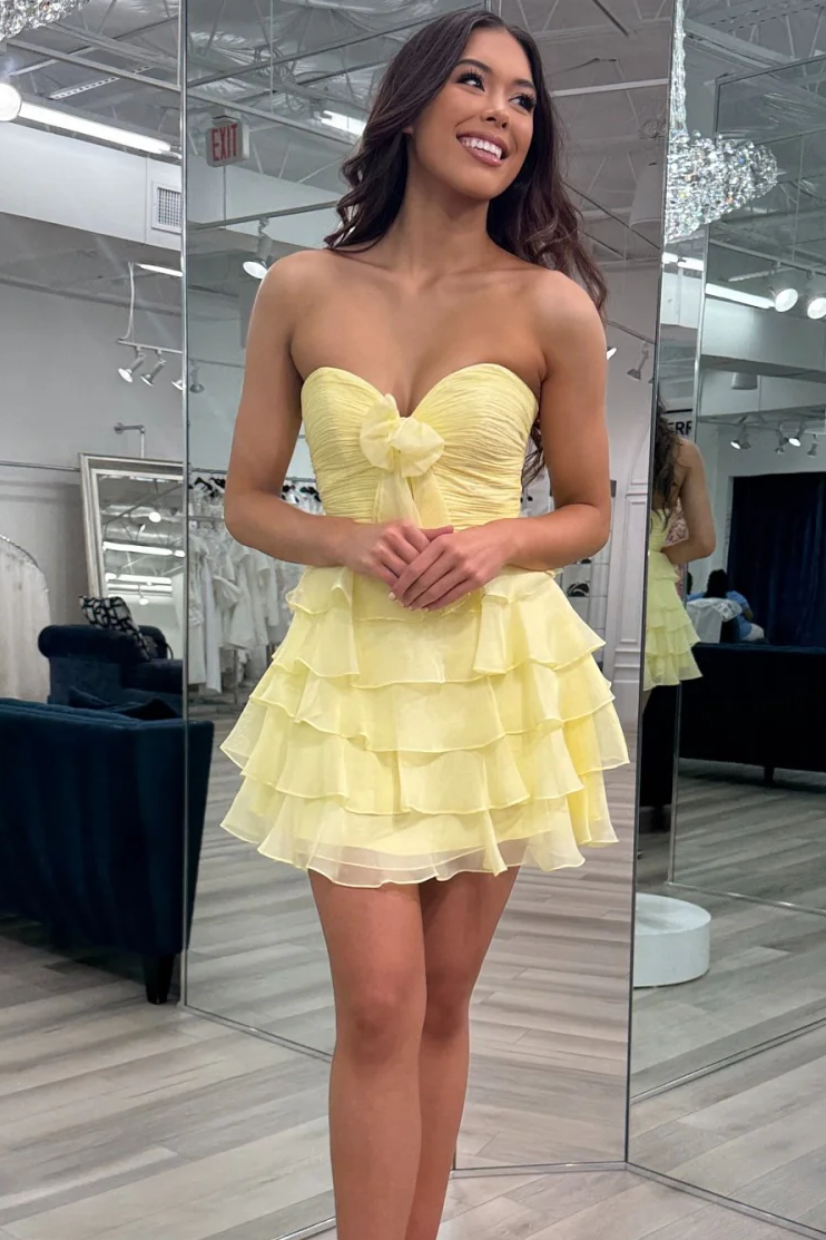 Strapless Sweetheart Ruffled Tiered Mini Dress