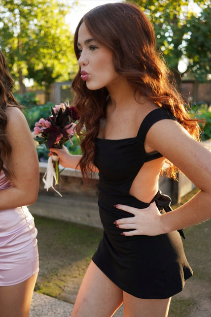 Backless Square Neck Mini Dress with Bow