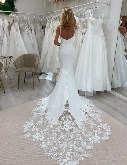 Cowl Neck Mermaid Wedding Dress with Lace Train