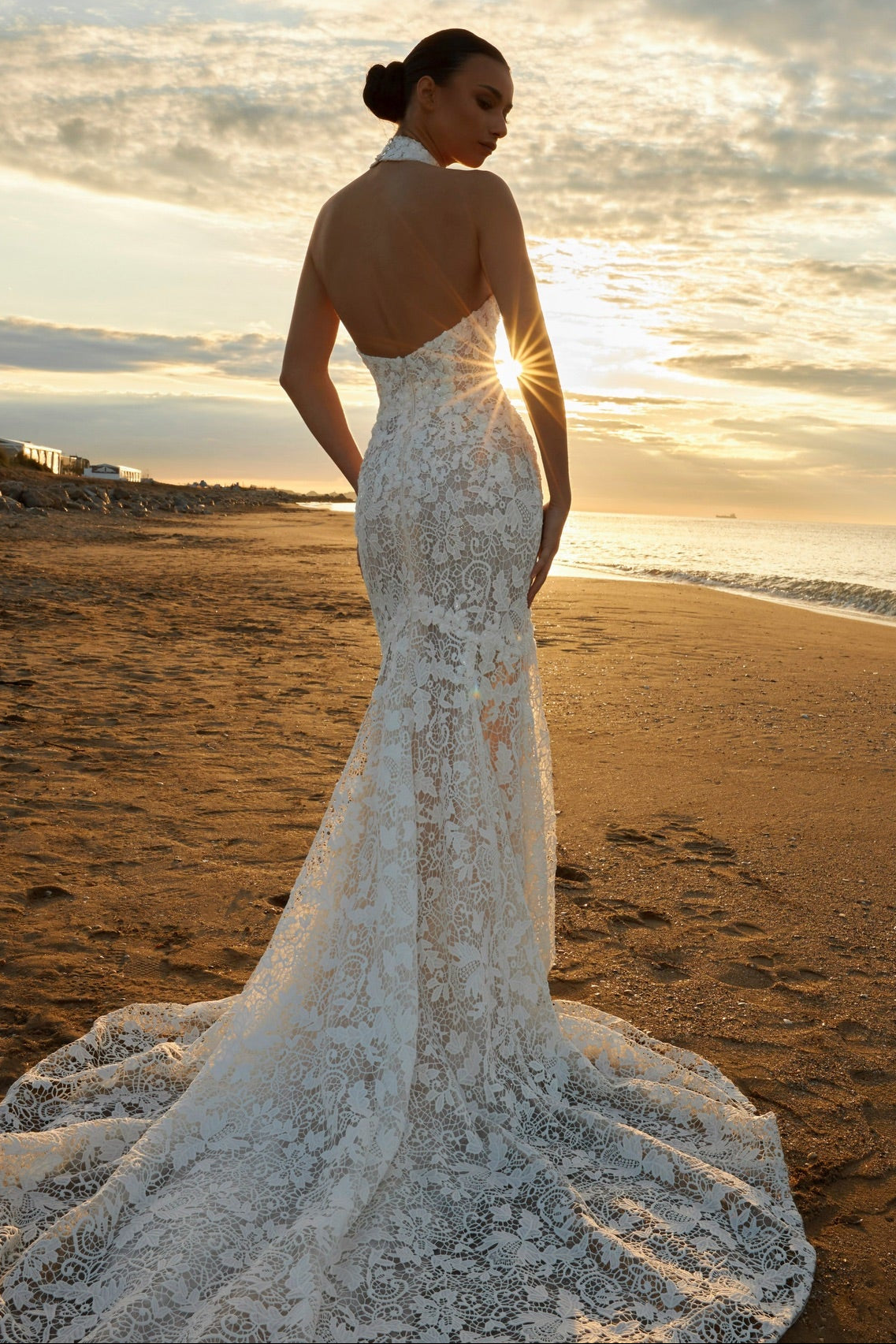 High Neck Lace Mermaid Wedding Dress