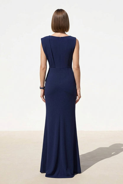 Beaded Starburst Draped Column Gown