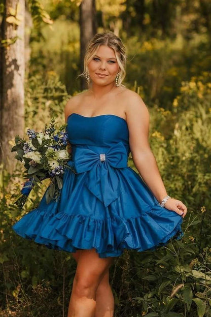 Strapless Taffeta Mini Dress with Statement Bow