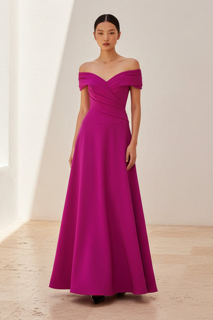 Off-the-Shoulder Pleated A-Line Evening Gown