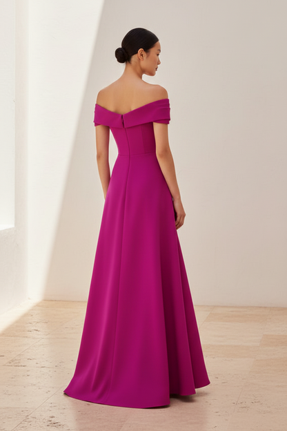 Off-the-Shoulder Pleated A-Line Evening Gown