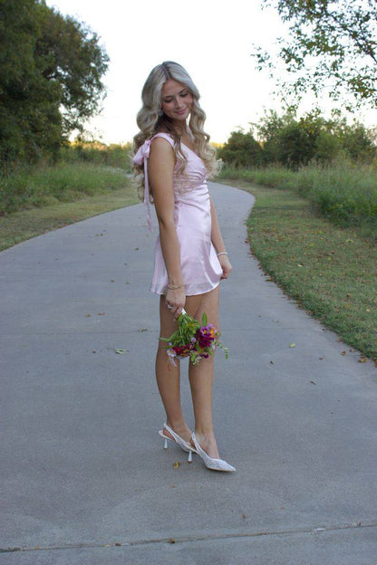 Satin Tie-Strap V-Neck Mini Slip Dress