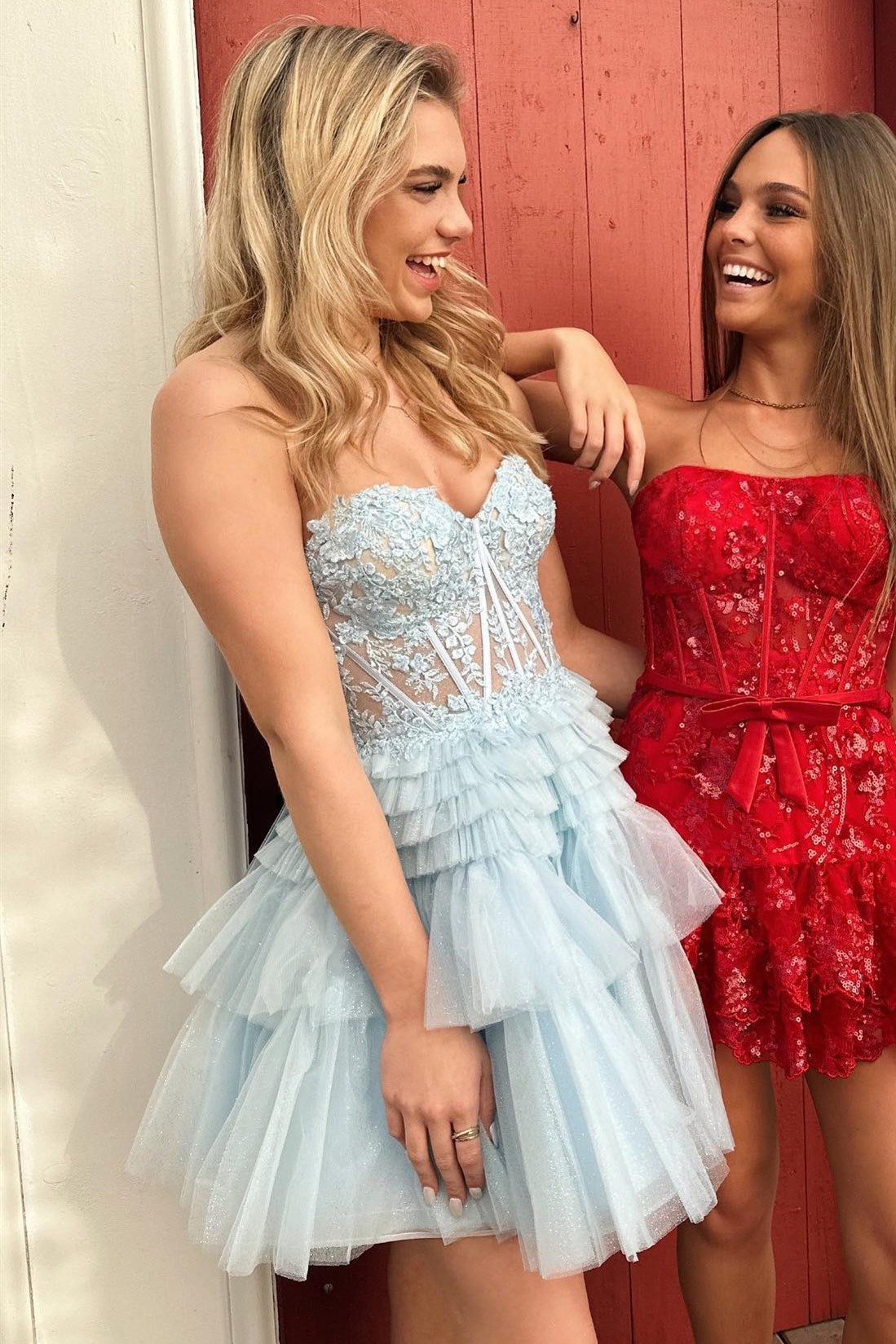 Strapless Corset Tiered Tulle Mini Homecoming Dress