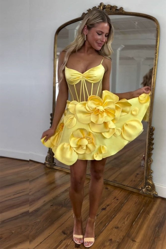 Sweetheart Corset A-Line Mini Dress with 3D Flowers