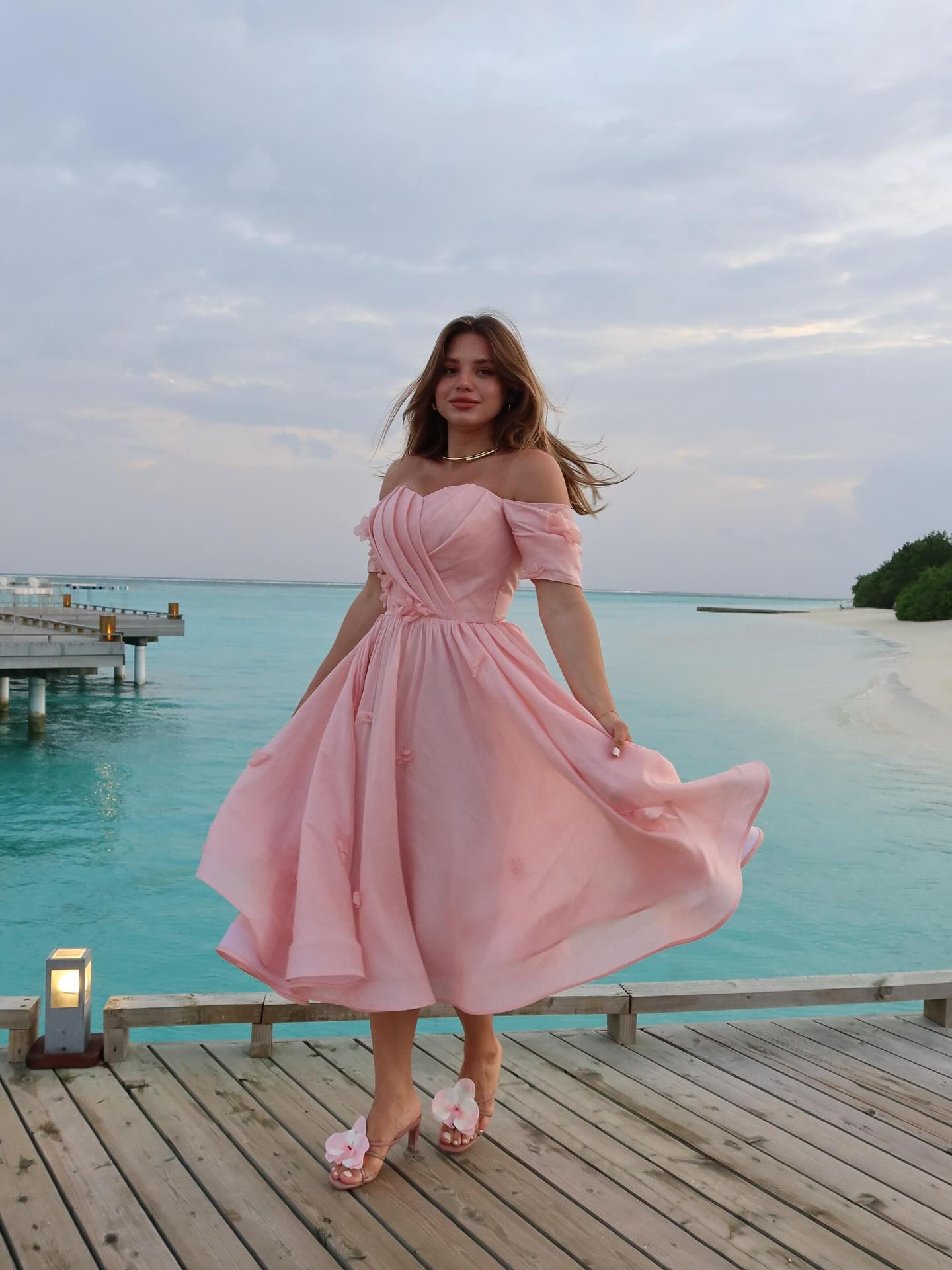 Off-The-Shoulder Organza Midi Dress