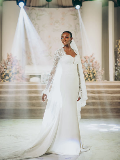 Mermaid Wedding Dress with Long Lace Bell Sleeves