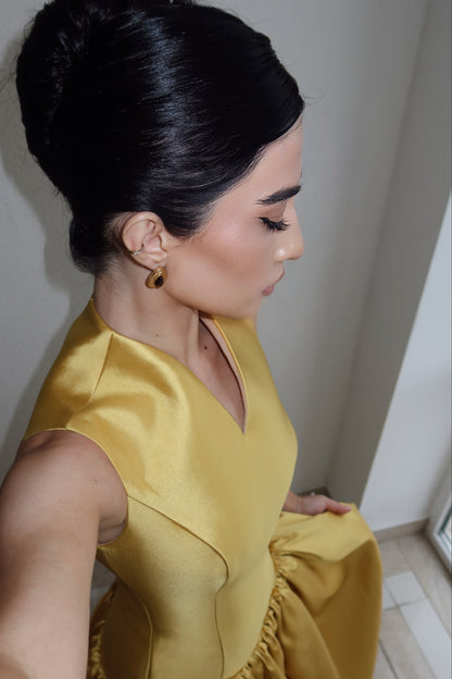 Sleeveless High-Neck Drop-Waist Bubble Skirt Gown