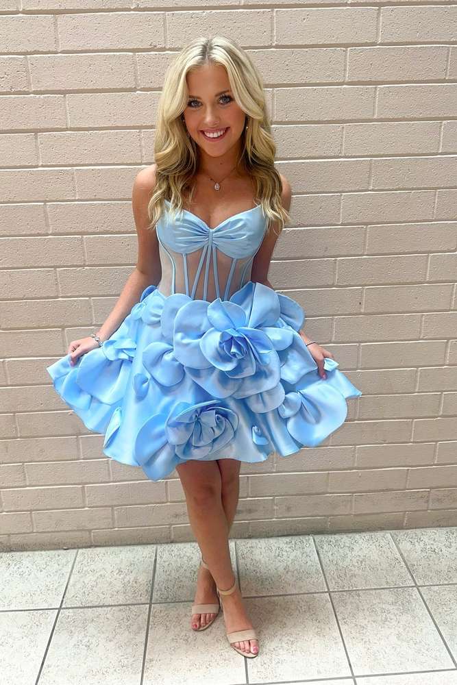 Sweetheart Corset A-Line Mini Dress with 3D Flowers