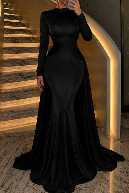 High-Neck Mermaid Evening Gown with Lace Illusion Back