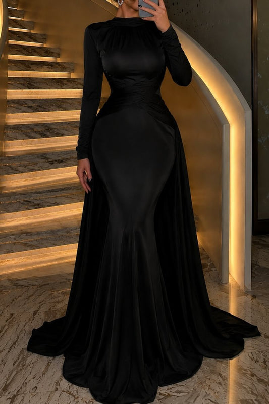 High-Neck Mermaid Evening Gown with Lace Illusion Back