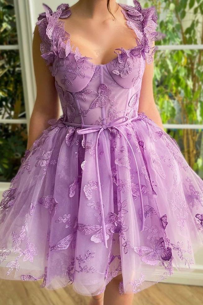 3D Butterfly Corset A-Line Homecoming Dress
