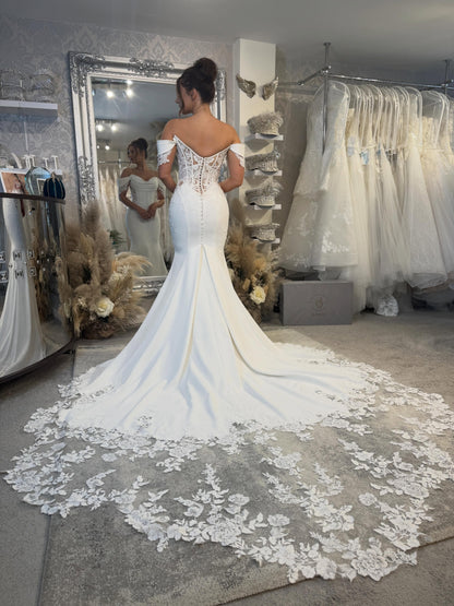 Off-Shoulder Mermaid Wedding Dress with Cathedral Train
