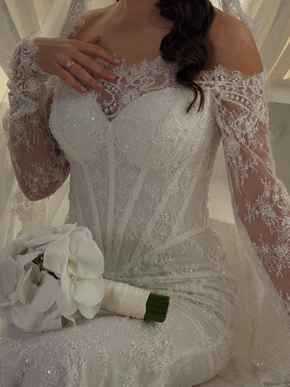 Off-the-Shoulder Corset Lace Mermaid Wedding Dress