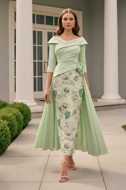 Floral Sequin Midi Dress with Satin Overlay & Fascinator