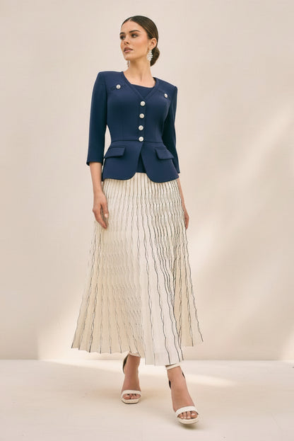 Fitted Jacket & Pleated Midi Skirt Two-Piece Set