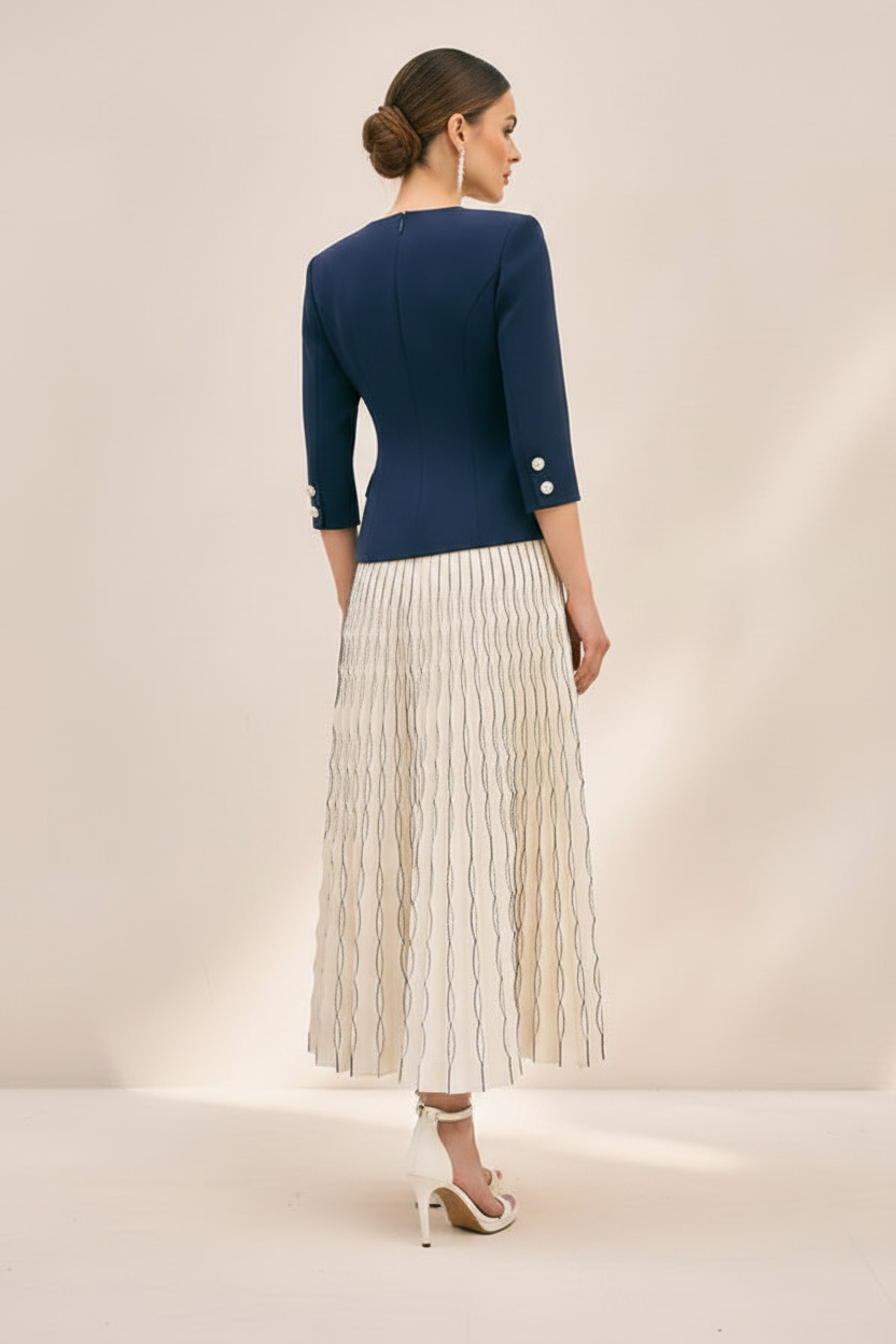Fitted Jacket & Pleated Midi Skirt Two-Piece Set