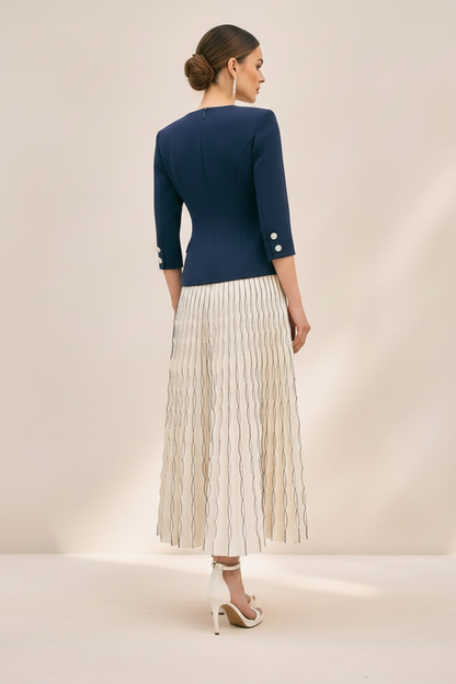 Fitted Jacket & Pleated Midi Skirt Two-Piece Set
