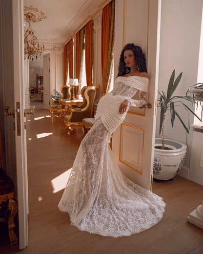 Off-Shoulder Lace Mermaid Wedding Dress