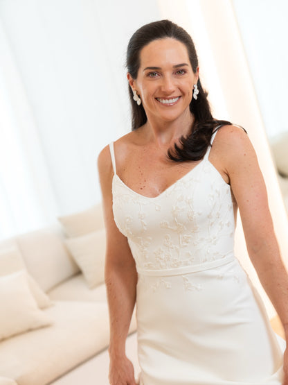 Minimalist Crepe Wedding Dress with Sheer Chiffon Cape