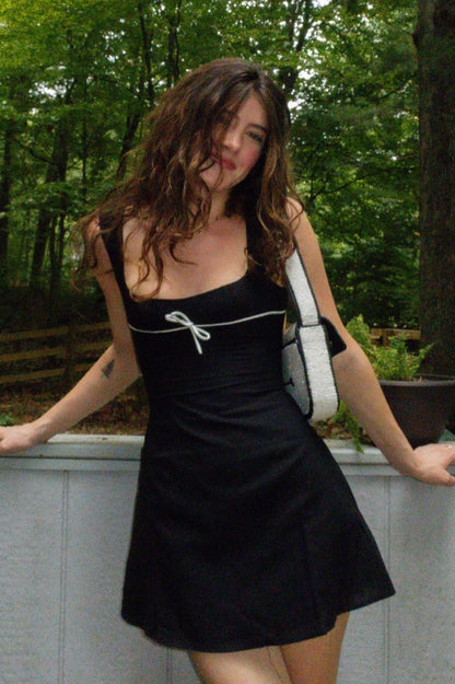 Square Neck Mini Dress with Bow Detail