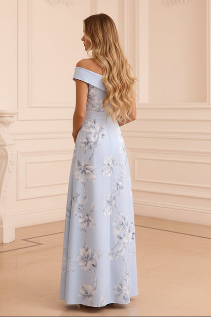 Asymmetrical Off-The-Shoulder Floral Maxi Dress
