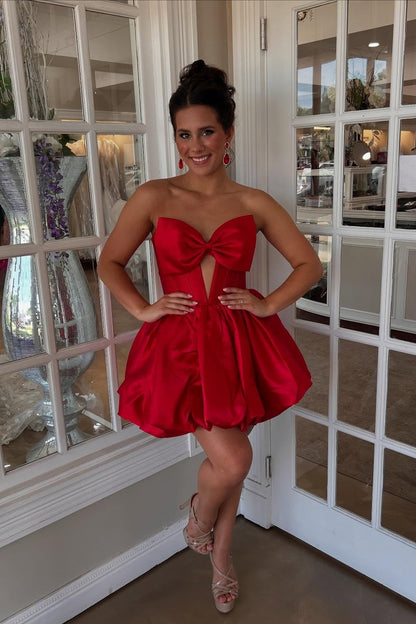 Satin Corset Mini Dress with Bow and Bubble Skirt